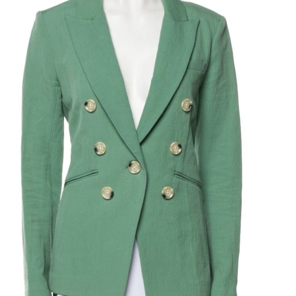 Veronica Beard Emsley Linen Blend Seersucker Blazer Agate Green